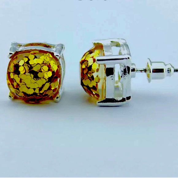 kate spade square gold glitter stud earrings - Picture 2 of 7